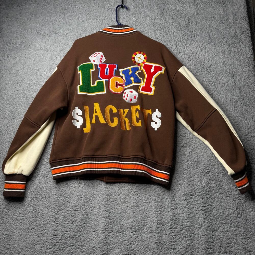 Lucky Jackets Poker Men's M Brown and White New Wave Street Culture Jacket